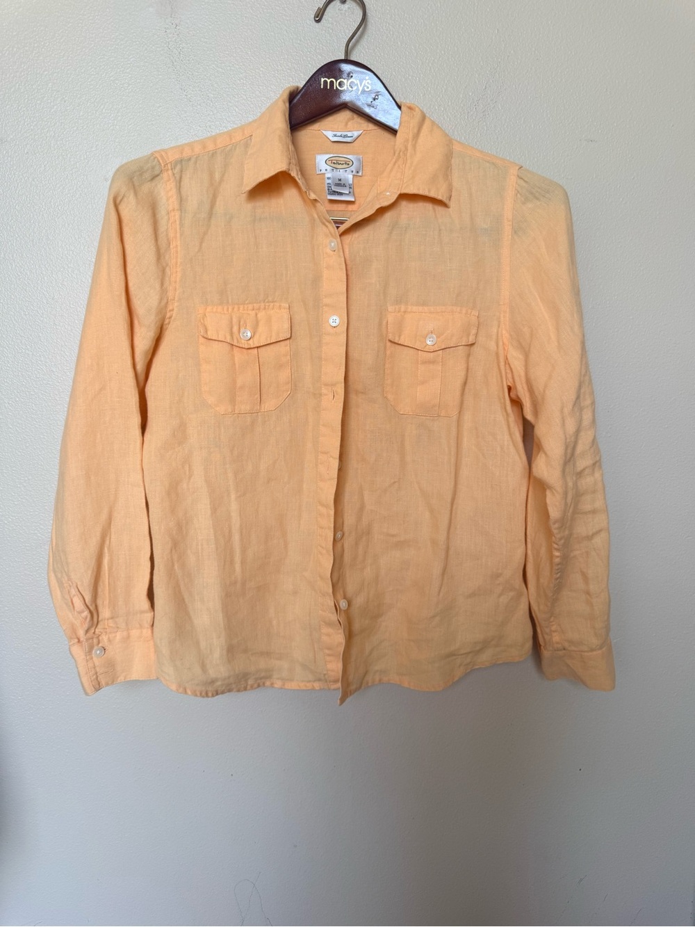 Talbots 100% Irish linen button down long sleeve shirt M Peti beach natural golf
